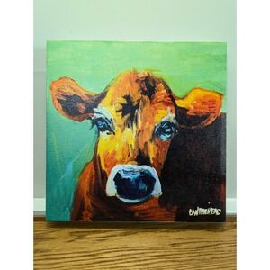 Diane Whitehead Cow Portrait Gallery Wrap Canvas Wall Art Farmhouse Decor 12x12